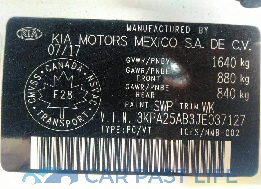 3KPA25AB3JE037127# 9