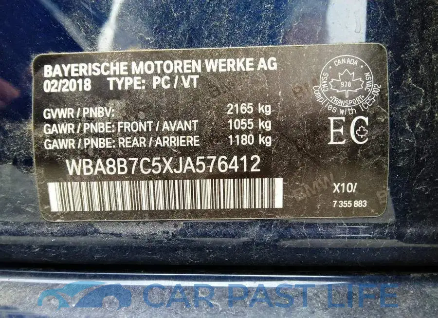 WBA8B7C5XJA576412# 9