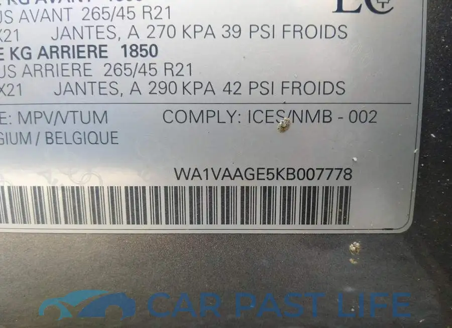 WA1VAAGE5KB007778# 9