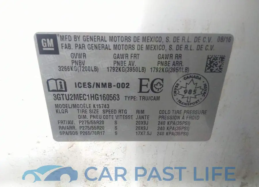 3GTU2MEC1HG160563# 9