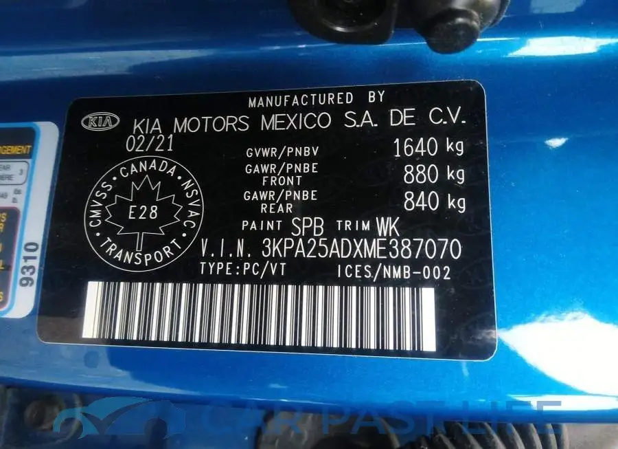 3KPA25ADXME387070# 9