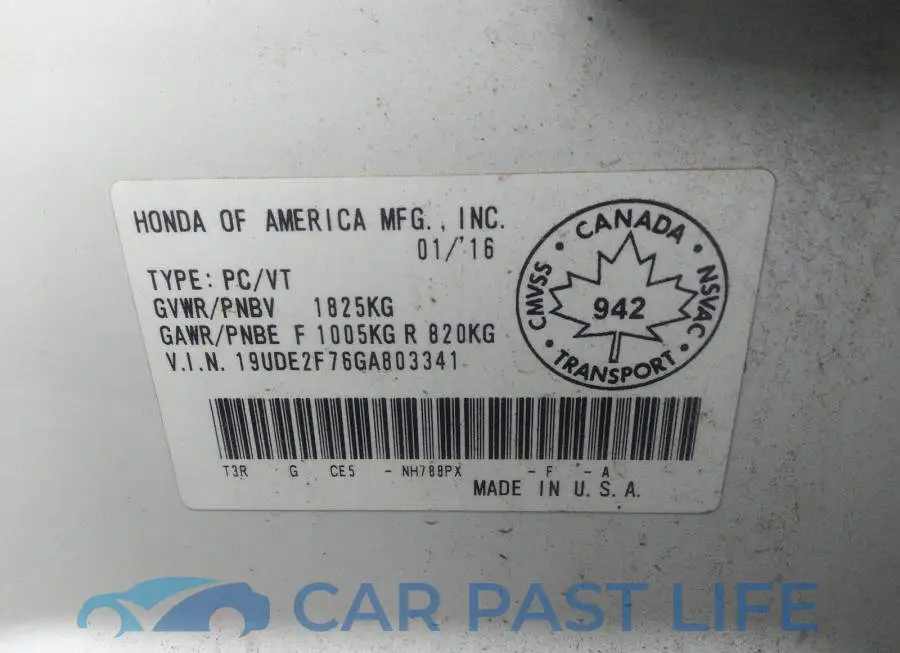 19UDE2F76GA803341# 9