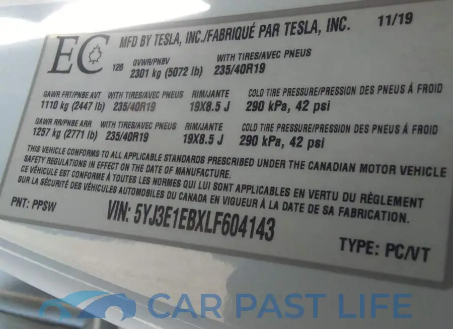 5YJ3E1EBXLF604143# 9