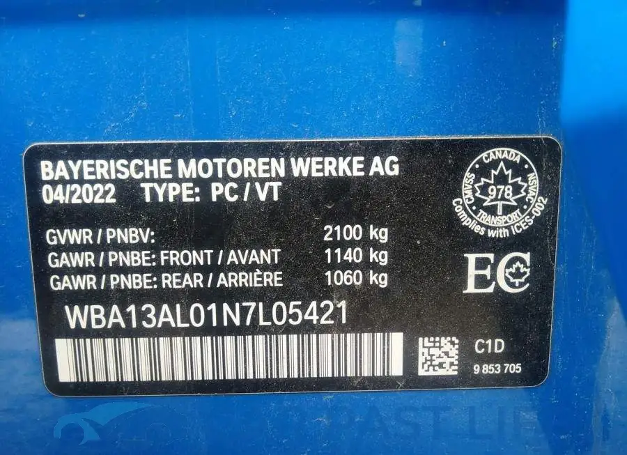 WBA13AL01N7L05421# 9