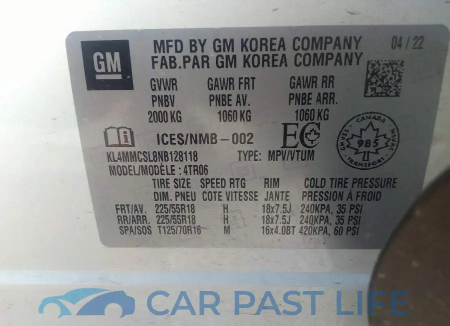 KL4MMCSL8NB128118# 9