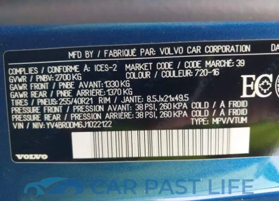 YV4BR0DM6J1022122# 10