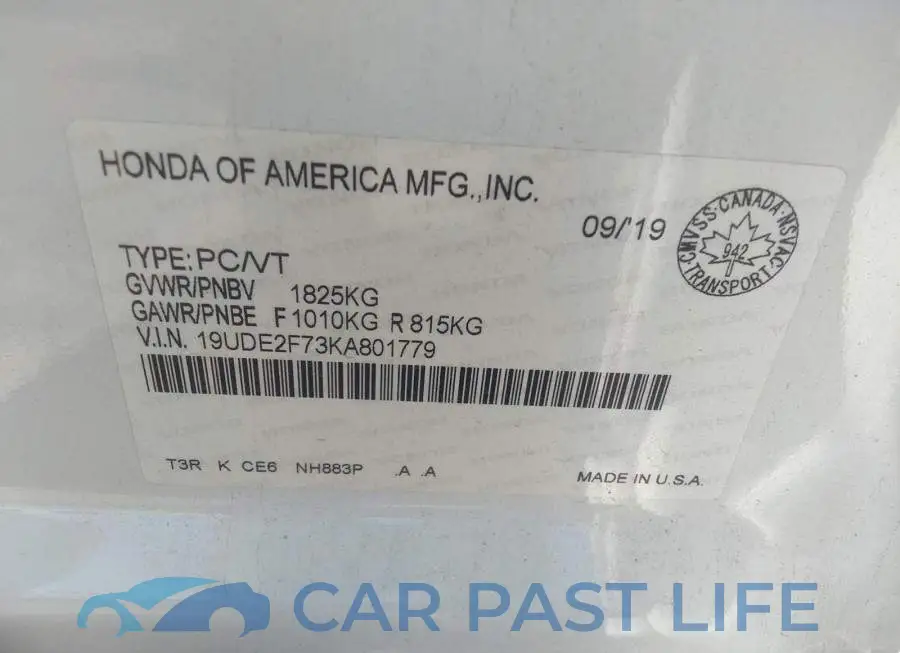 19UDE2F73KA801779# 9