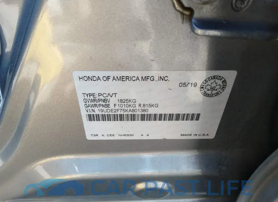 19UDE2F75KA801380# 9