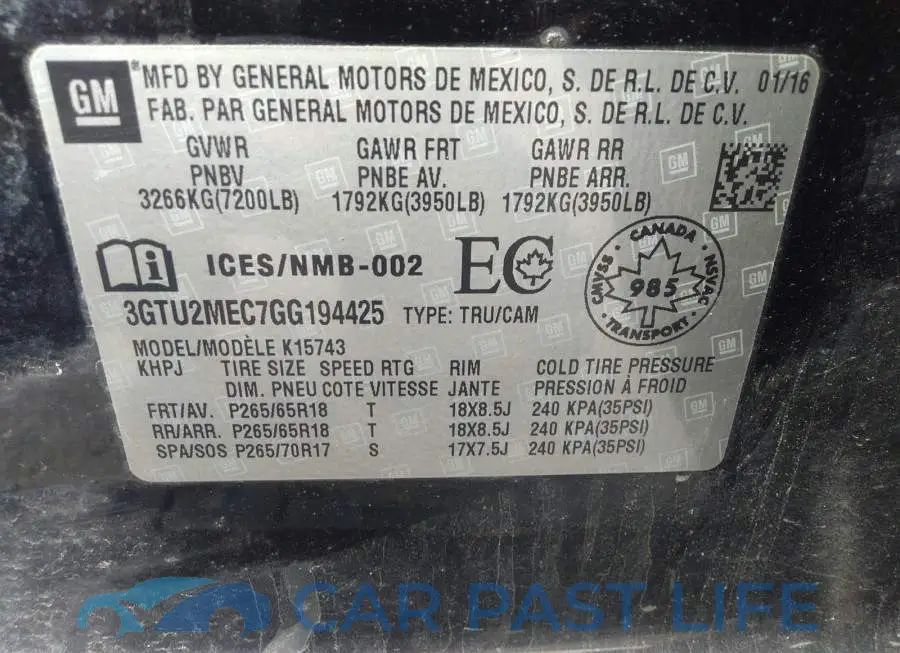 3GTU2MEC7GG194425# 9