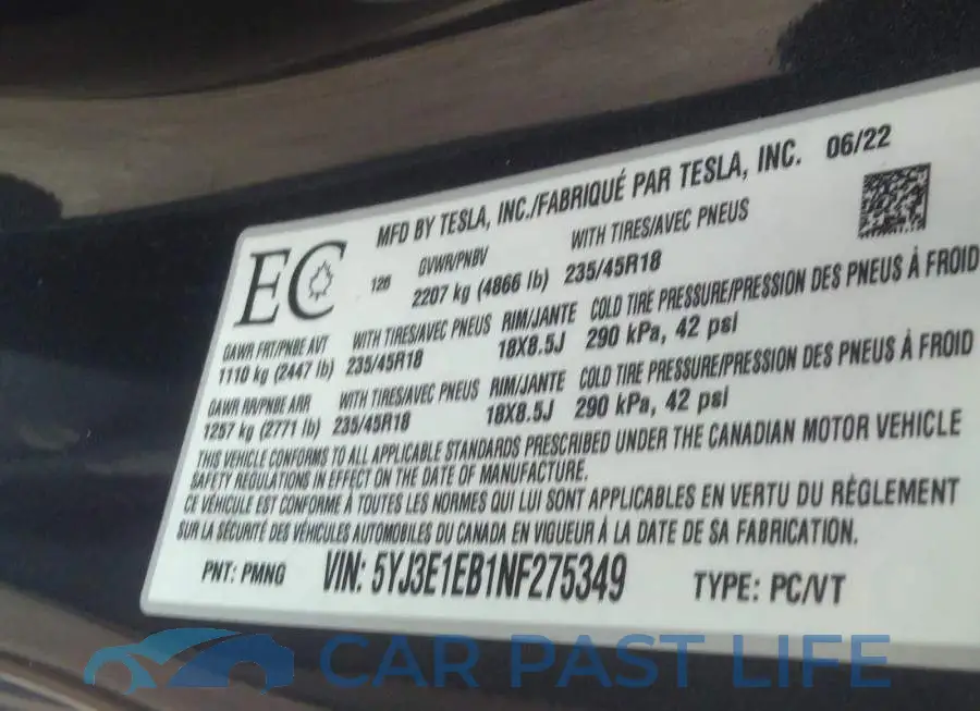 5YJ3E1EB1NF275349# 9
