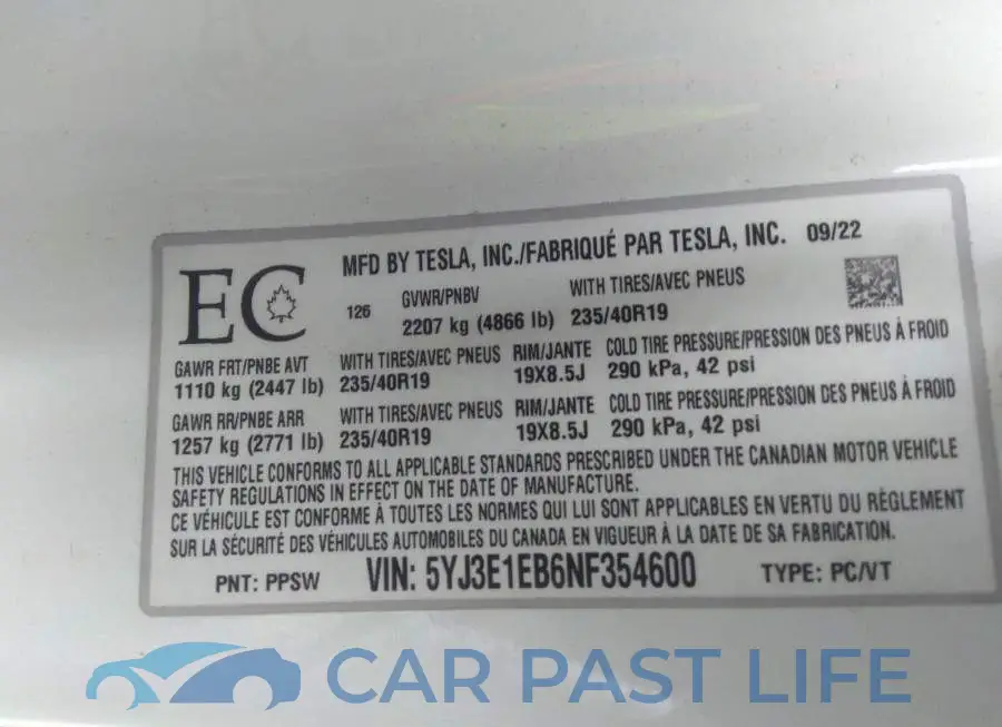 5YJ3E1EB6NF354600# 9