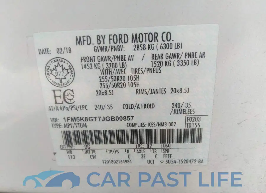 1FM5K8GT7JGB00857# 9