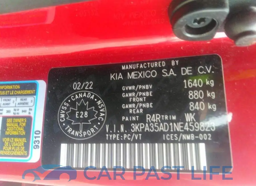 3KPA35AD1NE459823# 9