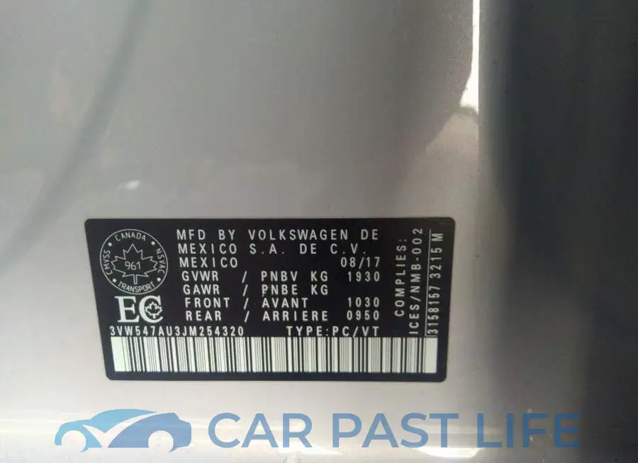 3VW547AU3JM254320# 9