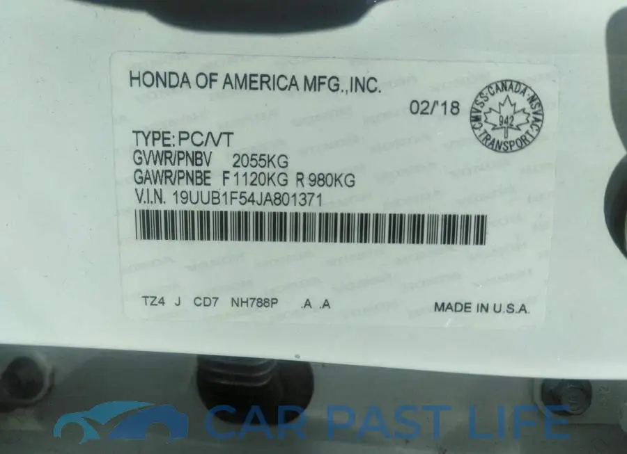 19UUB1F54JA801371# 9