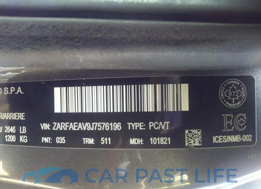 ZARFAEAV9J7576196# 9
