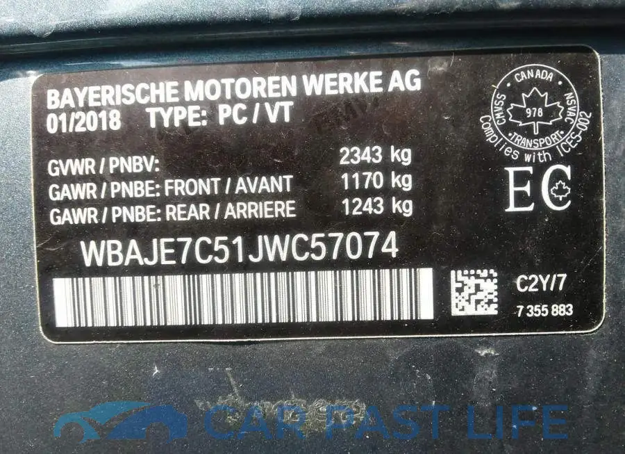 WBAJE7C51JWC57074# 8