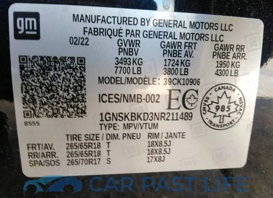 1GNSKBKD3NR211489# 9