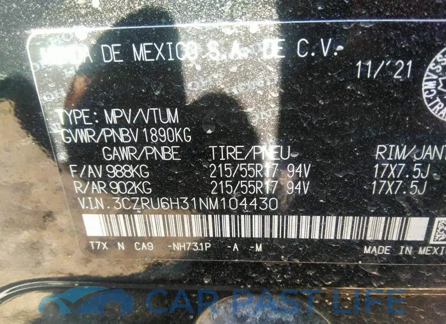 3CZRU6H31NM104430# 9