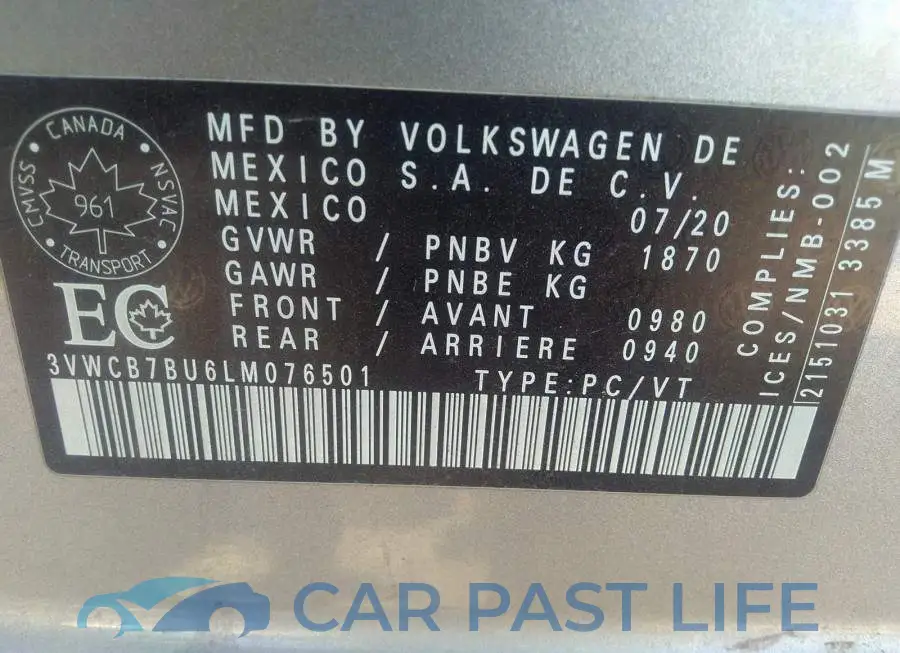 3VWCB7BU6LM076501# 9