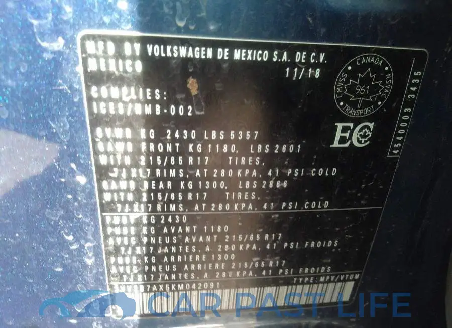 3VV2B7AX5KM042091# 9