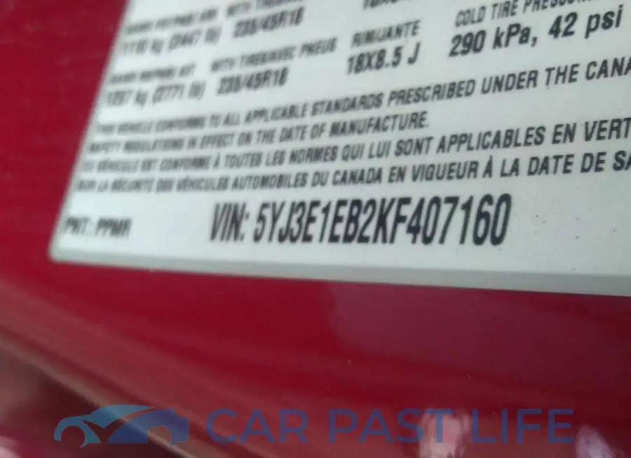 5YJ3E1EB2KF407160# 9