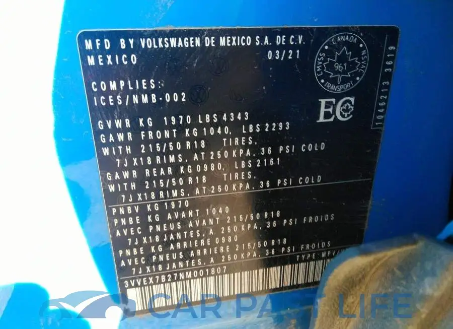 3VVEX7B27NM001807# 9