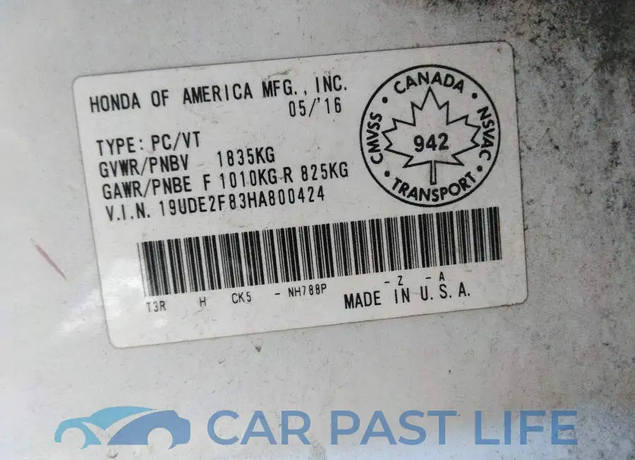 19UDE2F83HA800424# 9