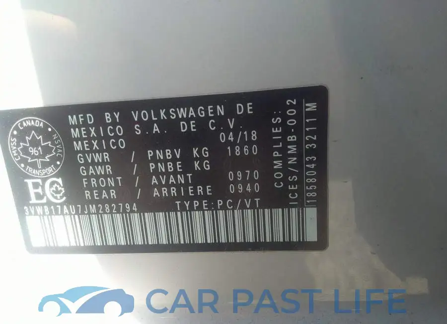 3VWB17AU7JM282794# 9