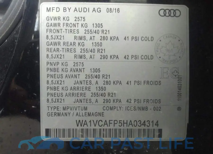 WA1VCAFP5HA034314# 9