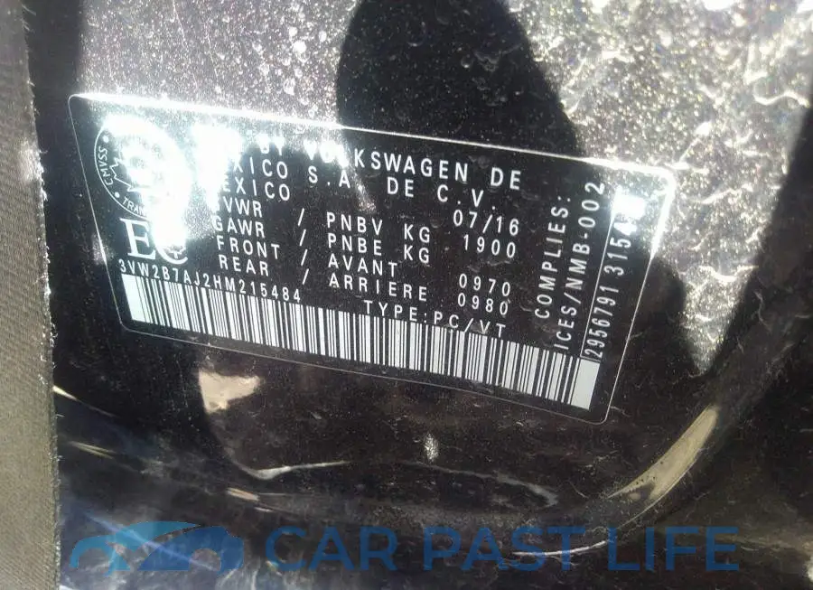 3VW2B7AJ2HM215484# 9