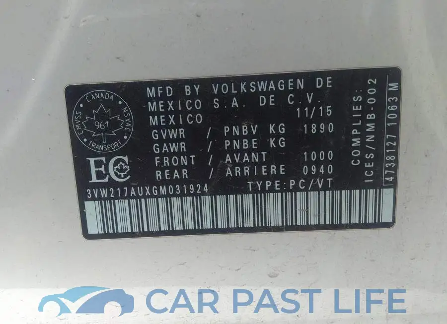 3VW217AUXGM031924# 9