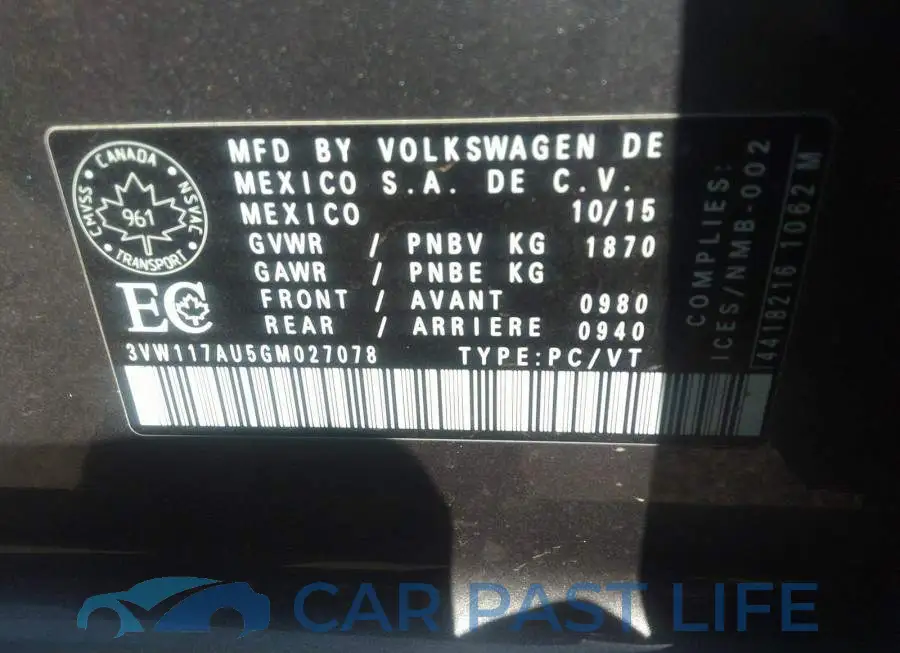 3VW117AU5GM027078# 9