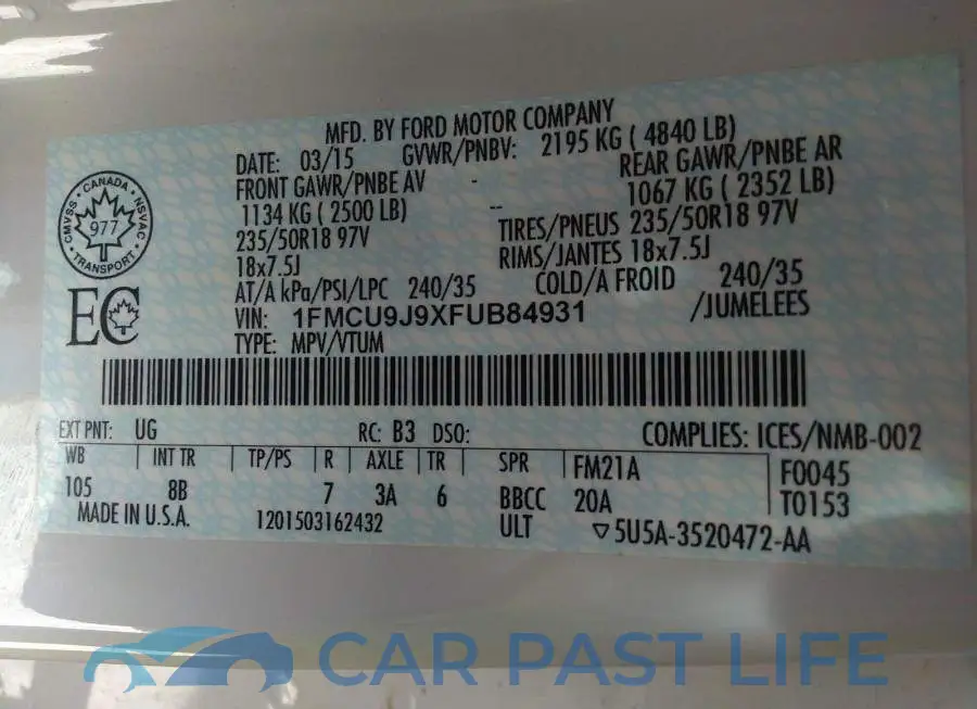 1FMCU9J9XFUB84931# 9