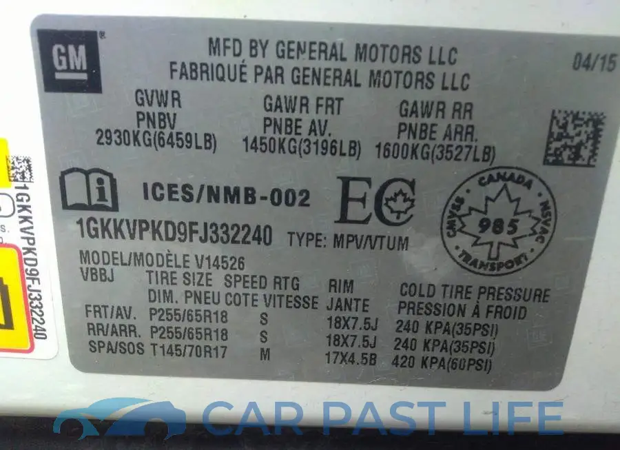 1GKKVPKD9FJ332240# 9