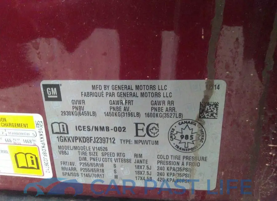 1GKKVPKD8FJ239712# 9