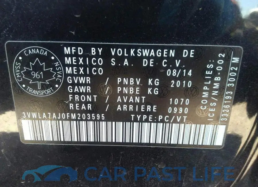3VWLA7AJ0FM203595# 9