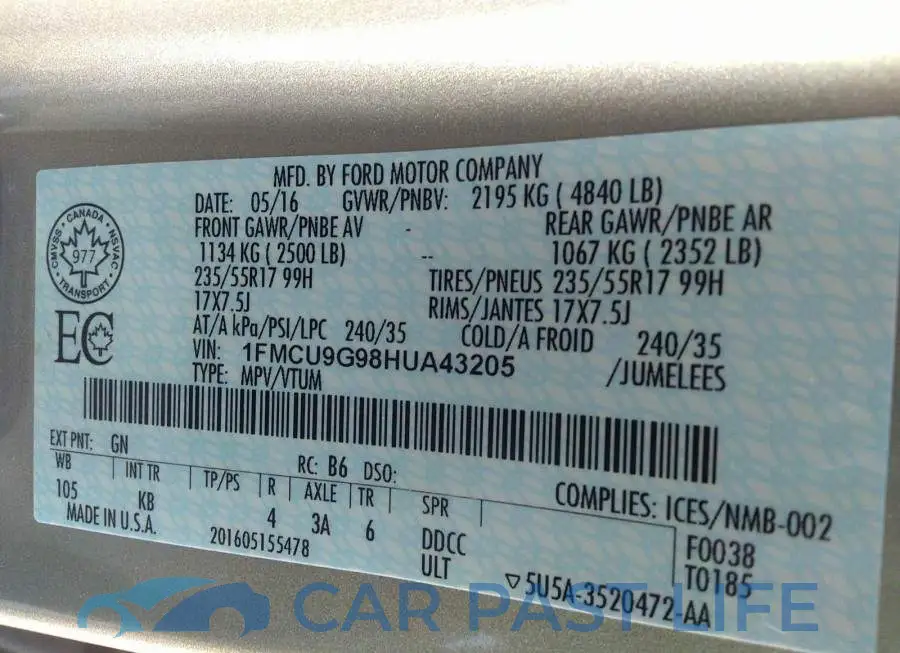 1FMCU9G98HUA43205# 9