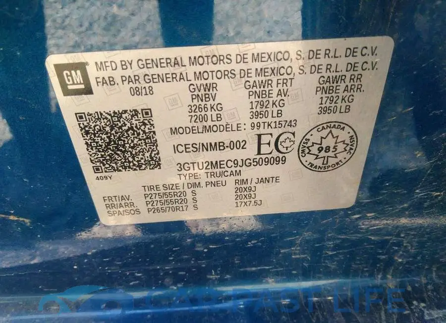 3GTU2MEC9JG509099# 9