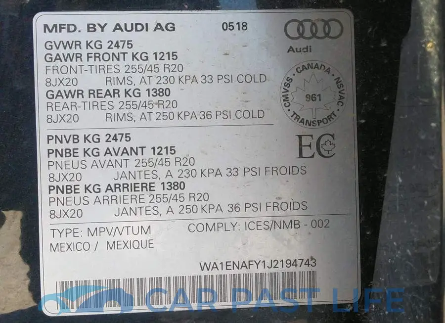 WA1ENAFY1J2194743# 9