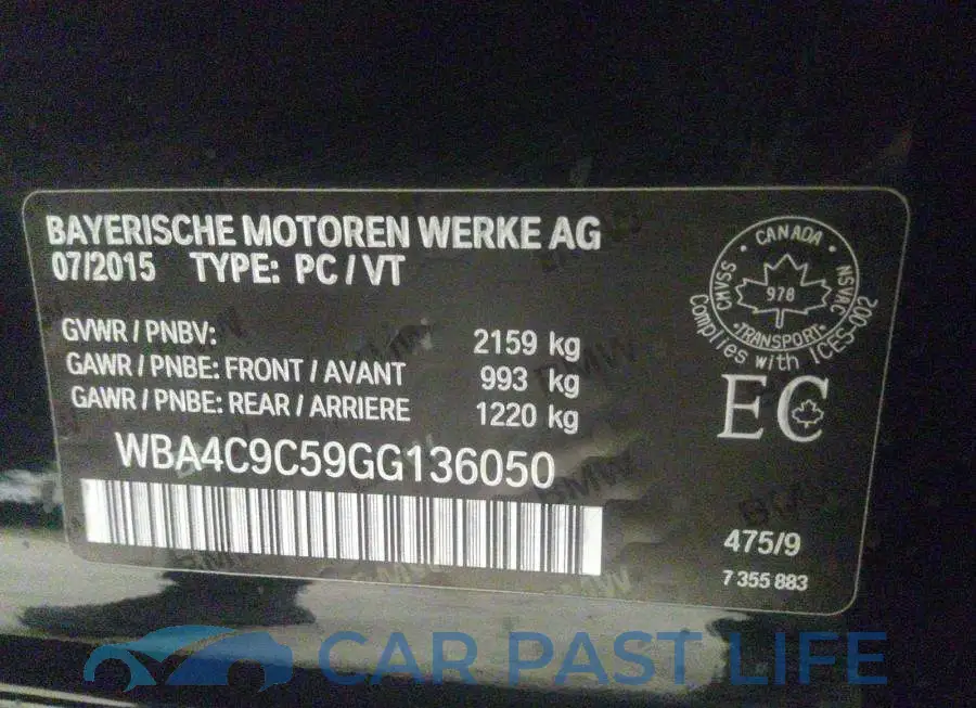 WBA4C9C59GG136050# 9