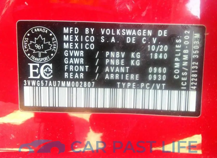 3VWG57AU7MM002807# 9
