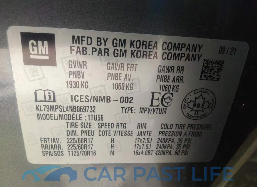 KL79MPSL4NB069732# 9
