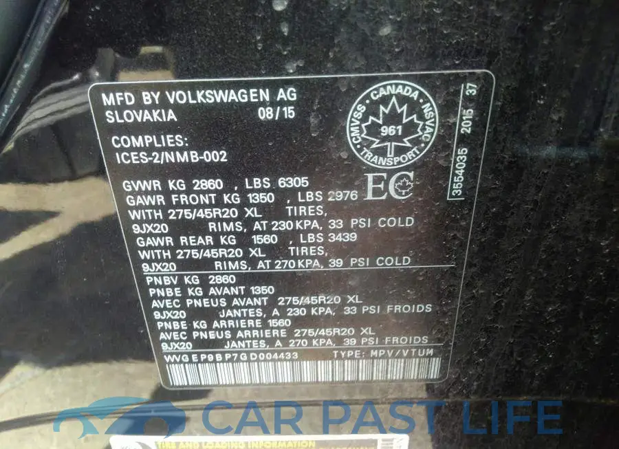 WVGEP9BP7GD004433# 9