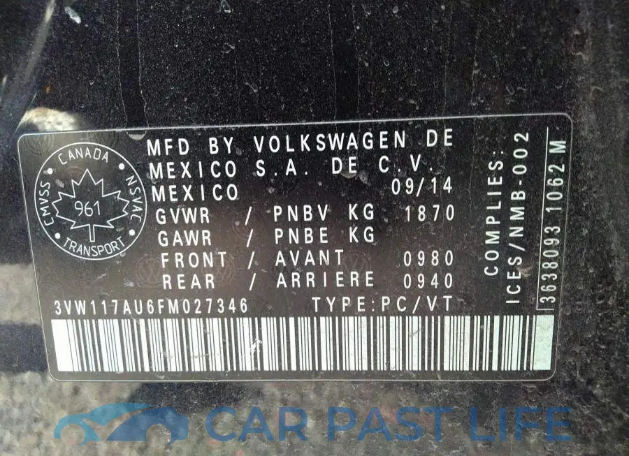 3VW117AU6FM027346# 9
