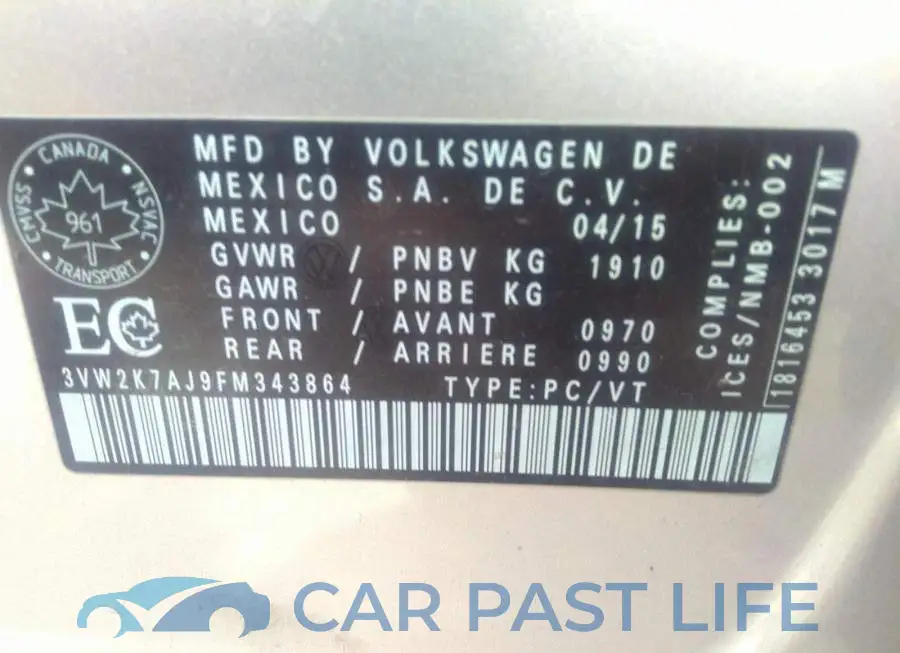 3VW2K7AJ9FM343864# 9