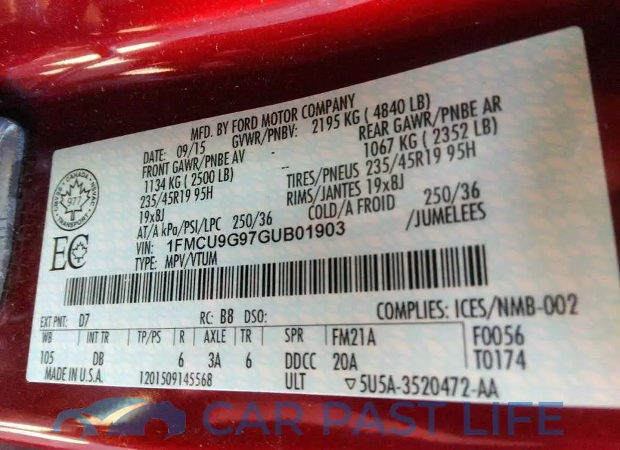 1FMCU9G97GUB01903# 9