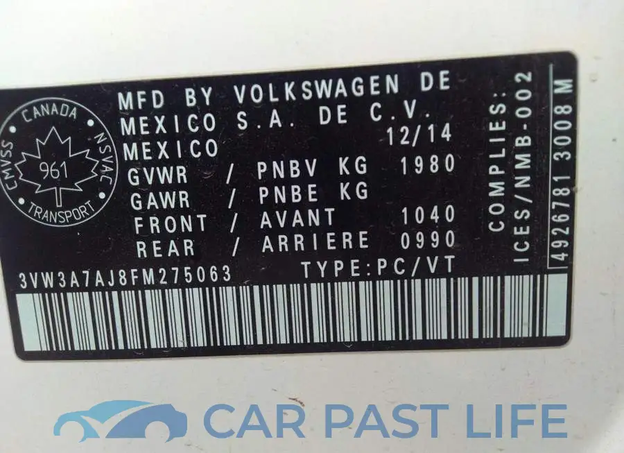 3VW3A7AJ8FM275063# 9