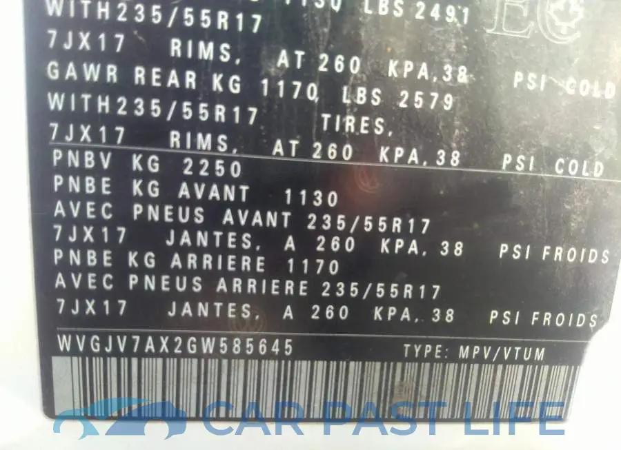 WVGJV7AX2GW585645# 9