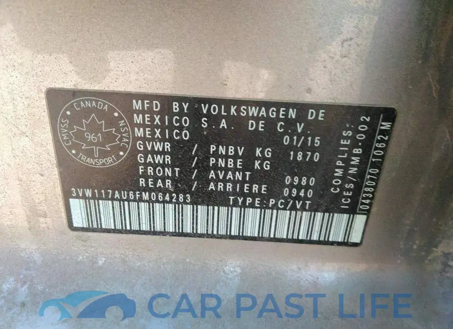 3VW117AU6FM064283# 9